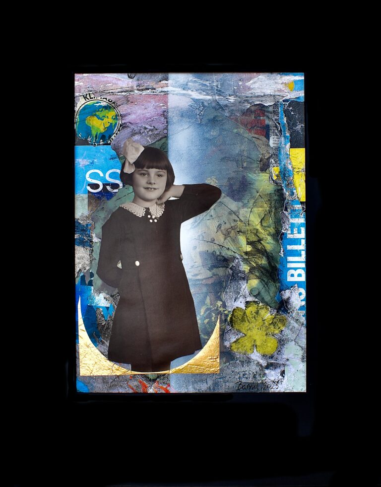 Unik collage i aluramme – sammensat af genbrugsmaterialer