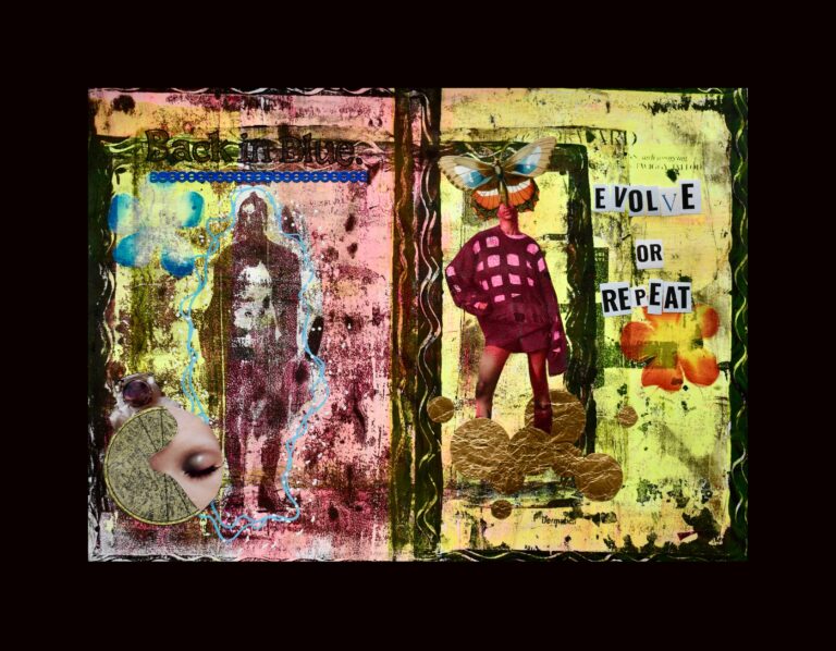 Original collage med genbrugsmaterialer, Bæredygtig collagekunst af Baryhl Art