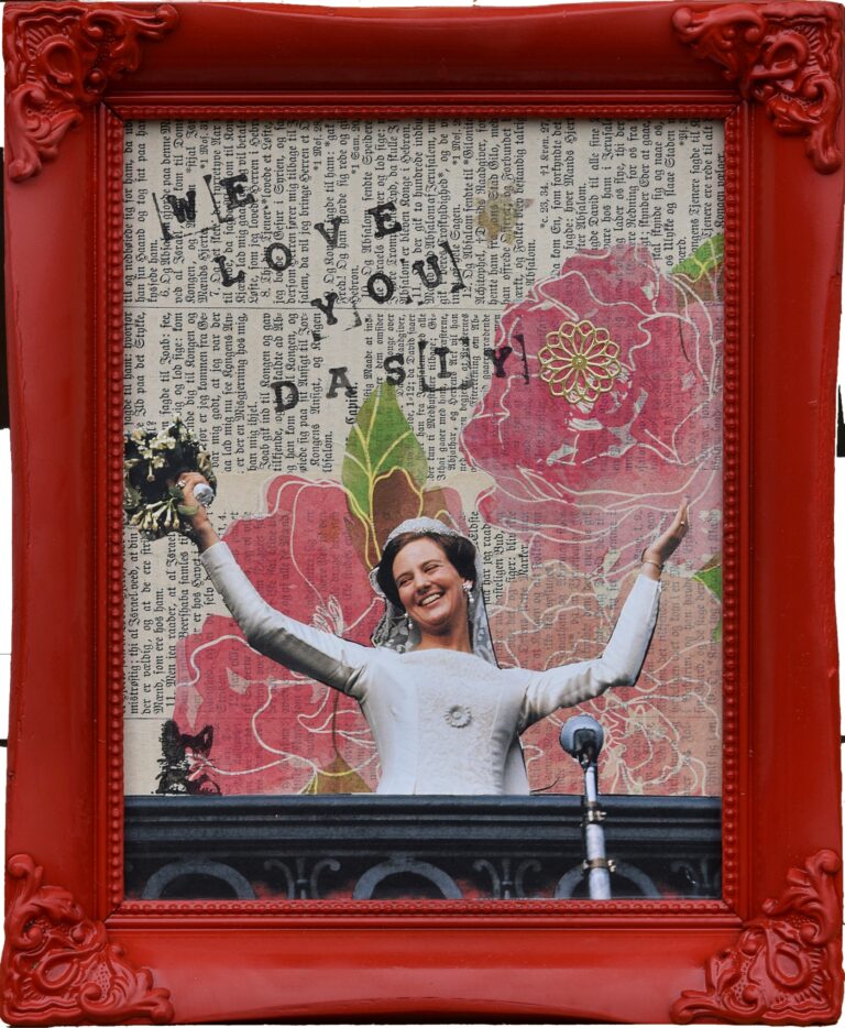 We love you Daisy– retro collage i rød ramme af Baryhl Art