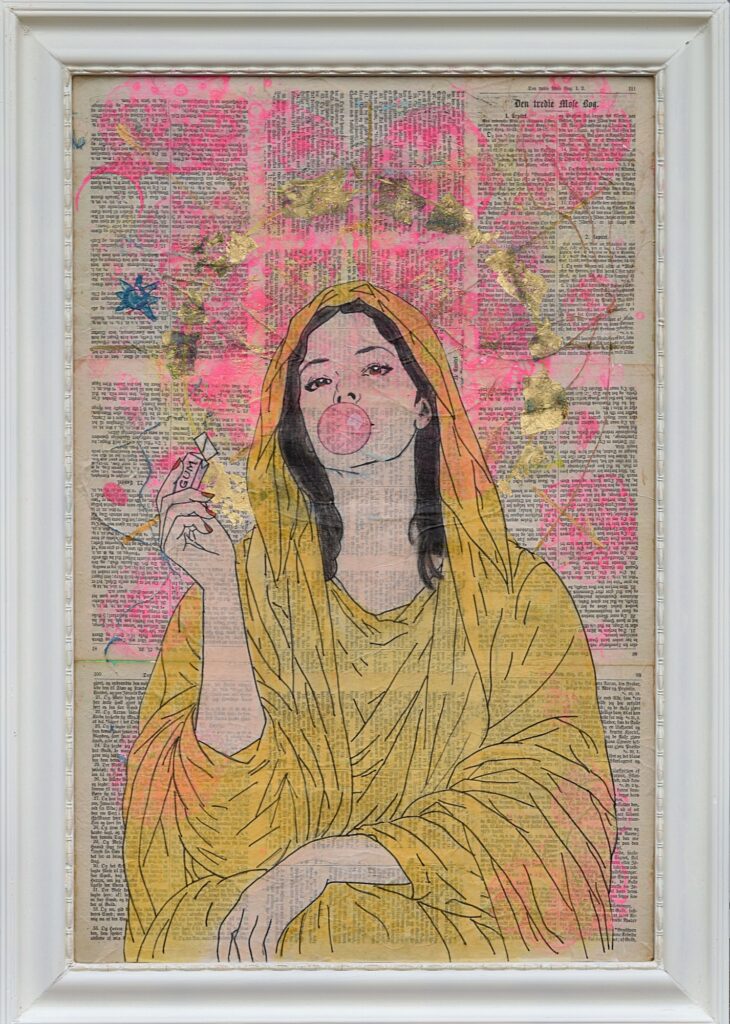 Pop the Halo – collage og mixed media af Baryhl Art med moderne Madonna-motiv